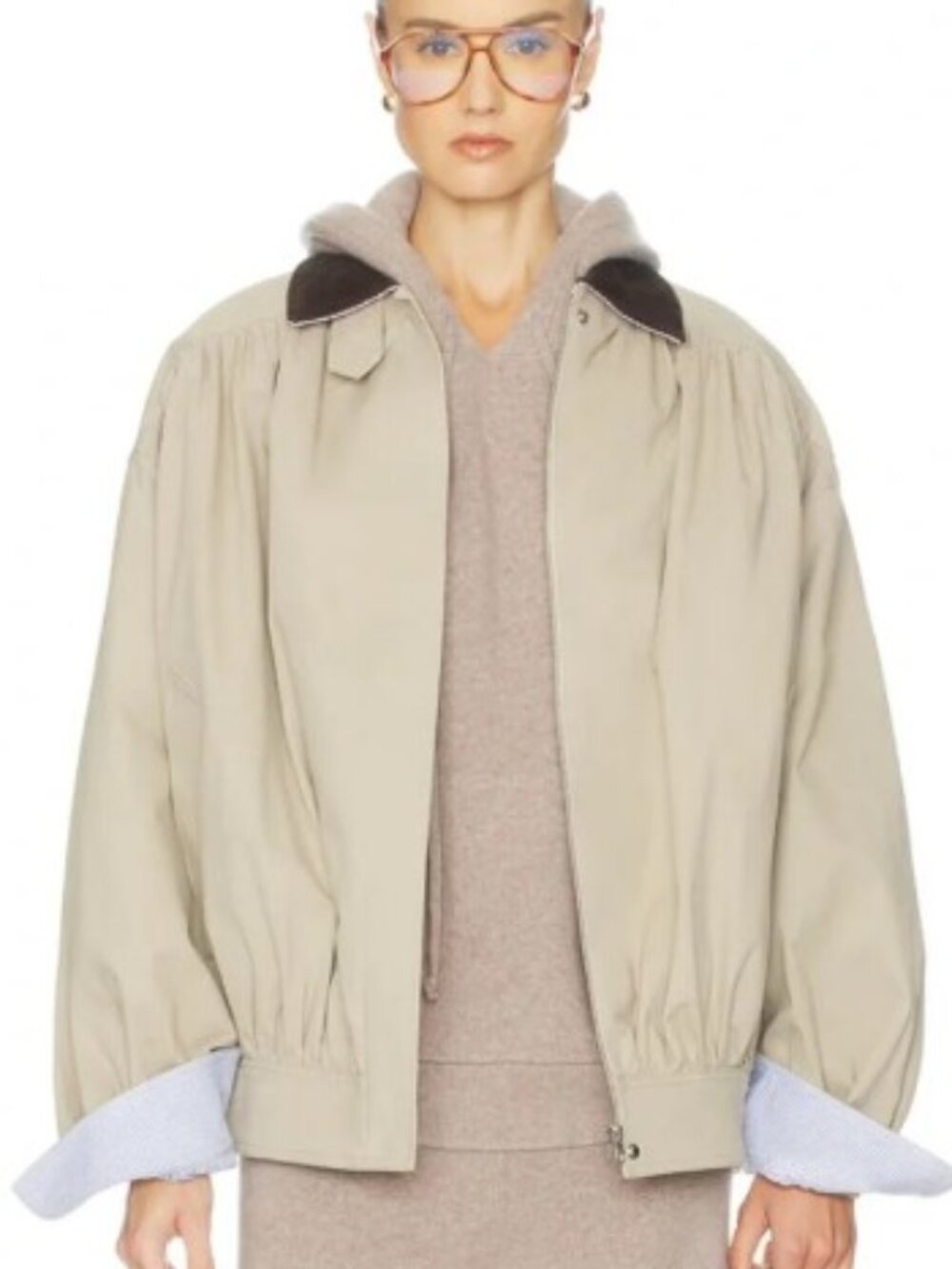 HELSA 
Shirred Bomber Jacket | Corduroy Collar, Cotton Blend XXS